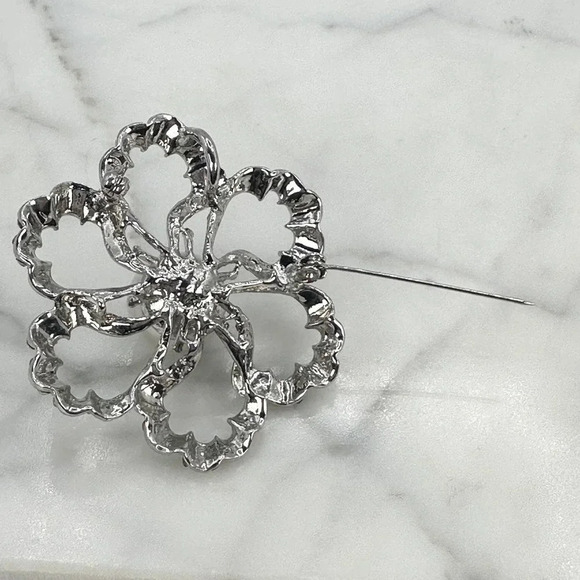 Big Y&J Signed Pearl Rhinestone Flower Brooch Pin Pendant AB Iridescent Retro - Picture 9 of 11